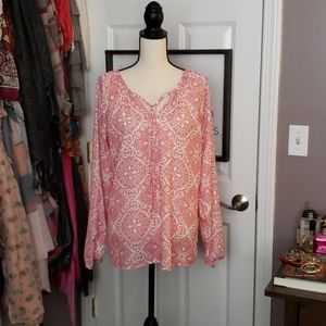 Pink and white peasant blouse